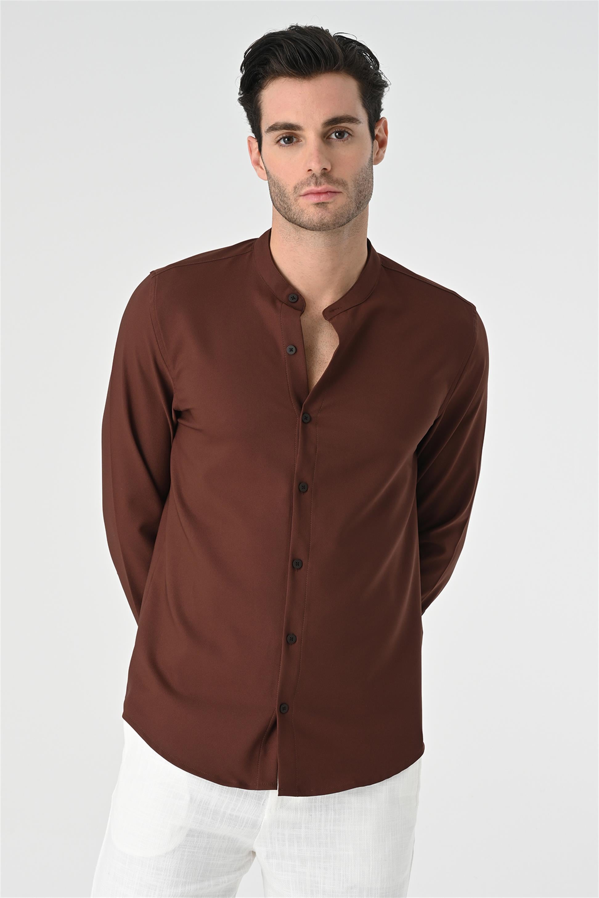 Antioch-Kahve Regular Fit Hakim Yaka Erkek Gömlek-Gömlek-2-Milagron.com