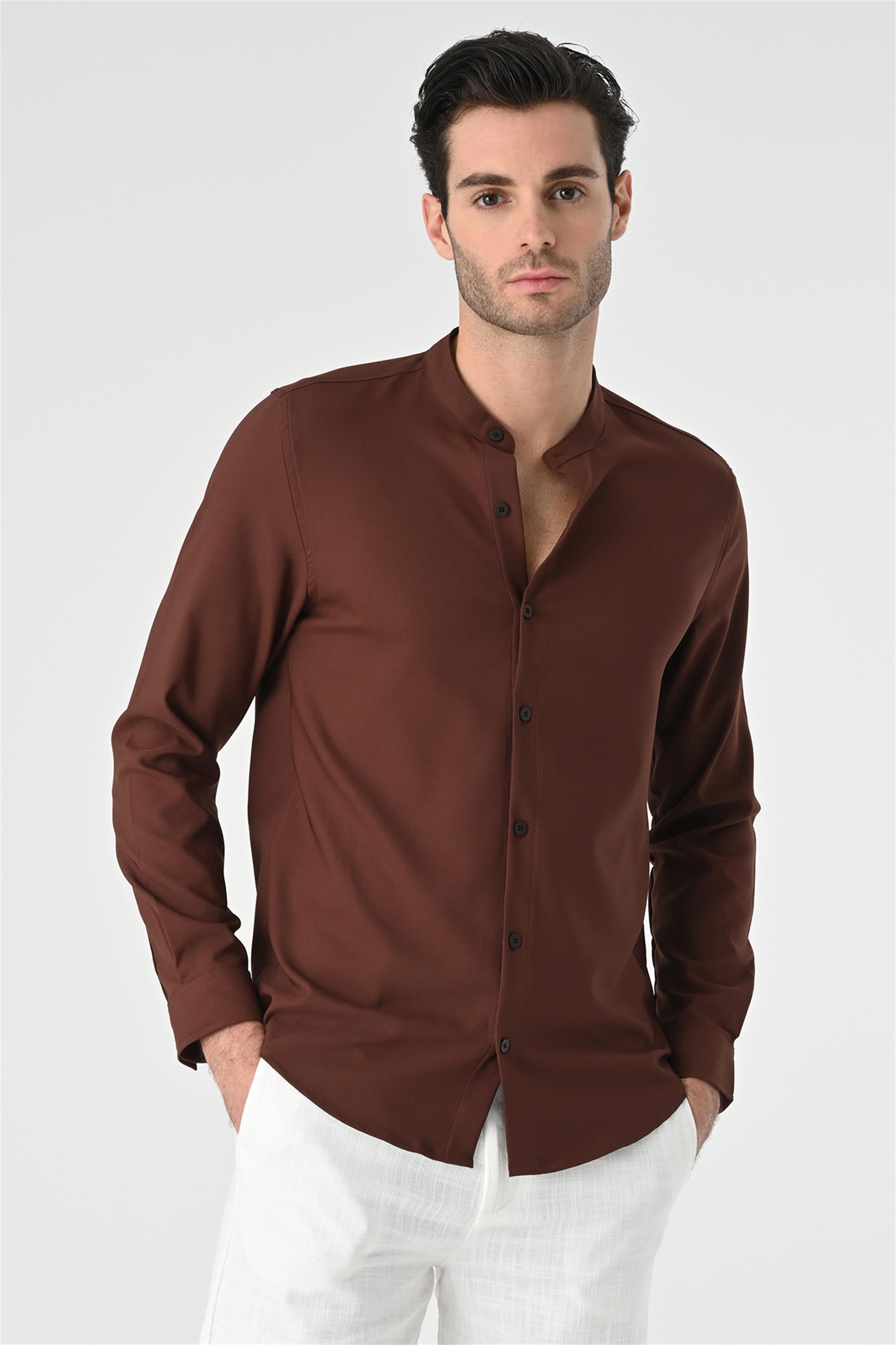 Antioch-Kahve Regular Fit Hakim Yaka Erkek Gömlek-Gömlek-3-Milagron.com