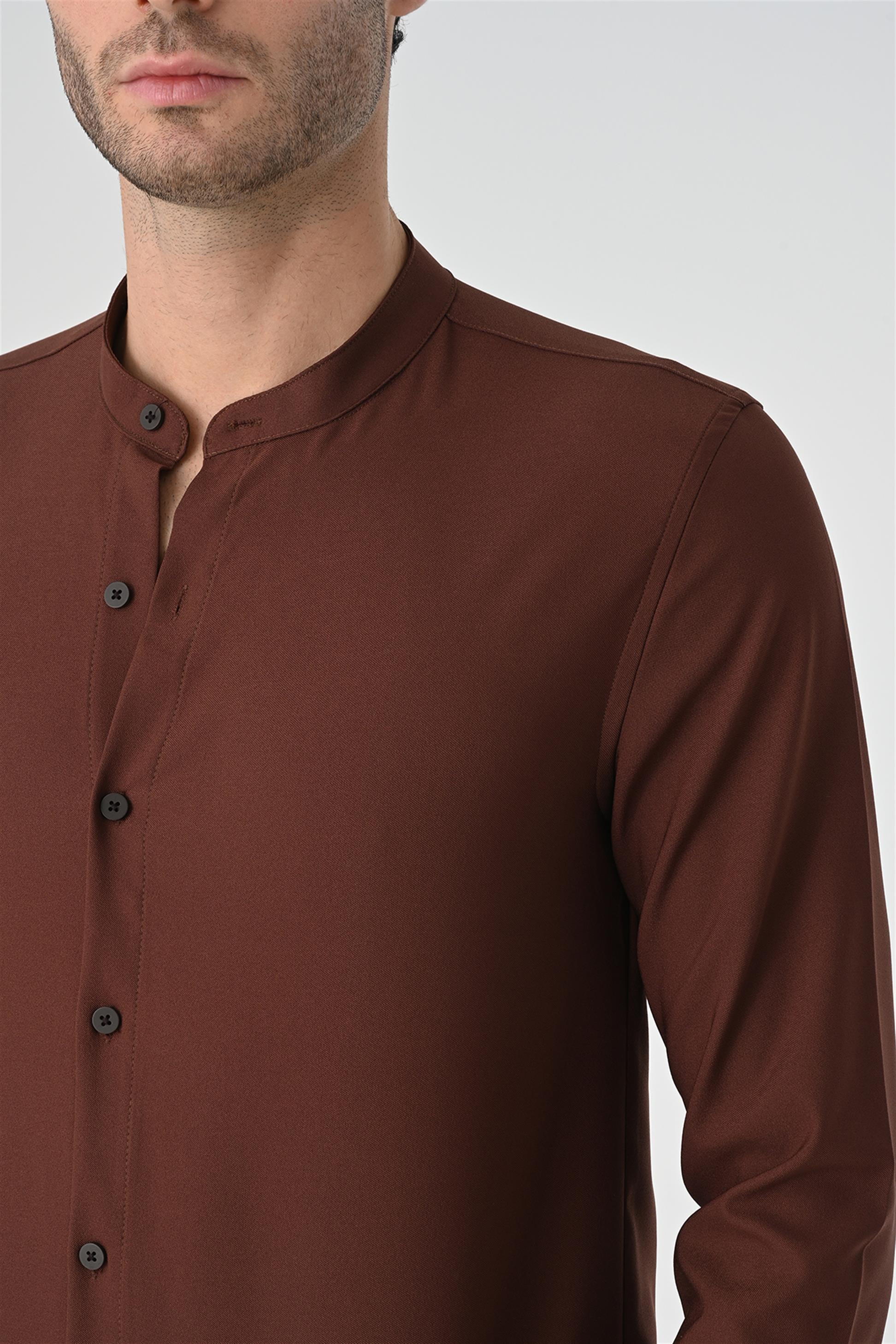 Antioch-Kahve Regular Fit Hakim Yaka Erkek Gömlek-Gömlek-4-Milagron.com