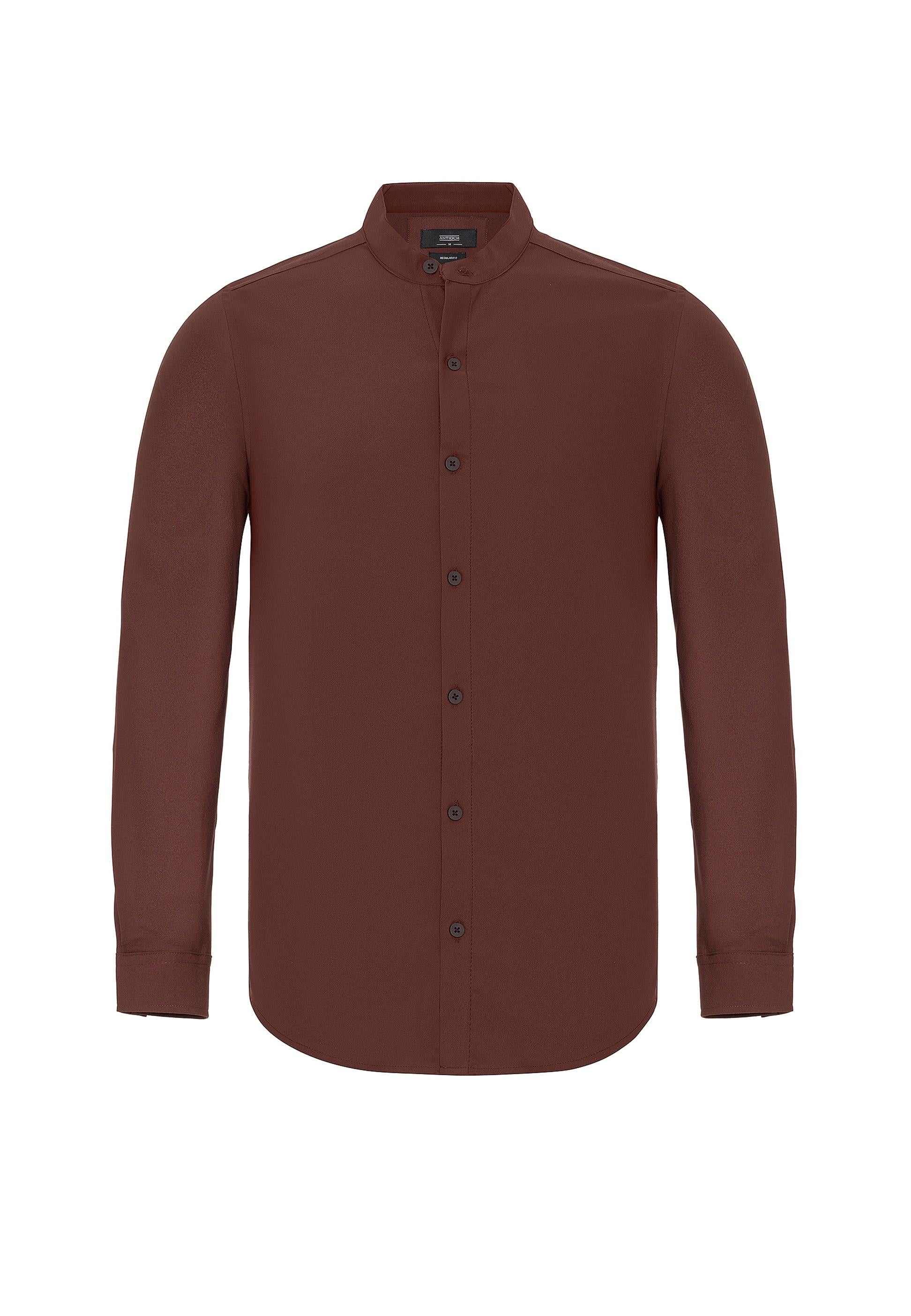 Antioch-Kahve Regular Fit Hakim Yaka Erkek Gömlek-Gömlek-5-Milagron.com