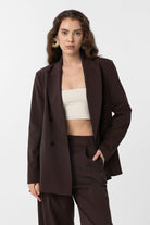 Antioch-Kahve Regular Fit Kruvaze Kadın Blazer Ceket-Blazer Ceket-1-Milagron.com