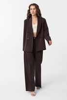 Antioch-Kahve Regular Fit Kruvaze Kadın Blazer Ceket-Blazer Ceket-3-Milagron.com