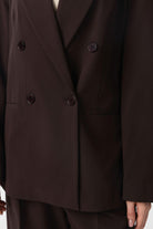 Antioch-Kahve Regular Fit Kruvaze Kadın Blazer Ceket-Blazer Ceket-4-Milagron.com