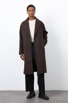 Antioch-Kahve Relax Fit Balıksırtı Desenli Erkek Kaban-Kaban-2-Milagron.com