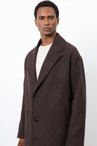 Antioch-Kahve Relax Fit Balıksırtı Desenli Erkek Kaban-Kaban-5-Milagron.com