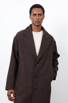 Antioch-Kahve Relax Fit Balıksırtı Desenli Erkek Kaban-Kaban-6-Milagron.com