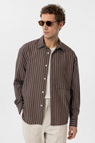 Antioch-Kahve Relax Fit Çizgili Erkek Gömlek-Gömlek-1-Milagron.com