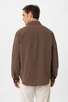 Antioch-Kahve Relax Fit Çizgili Erkek Gömlek-Gömlek-3-Milagron.com