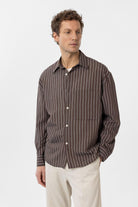 Antioch-Kahve Relax Fit Çizgili Erkek Gömlek-Gömlek-3-Milagron.com
