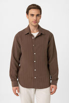 Antioch-Kahve Relax Fit Çizgili Erkek Gömlek-Gömlek-4-Milagron.com