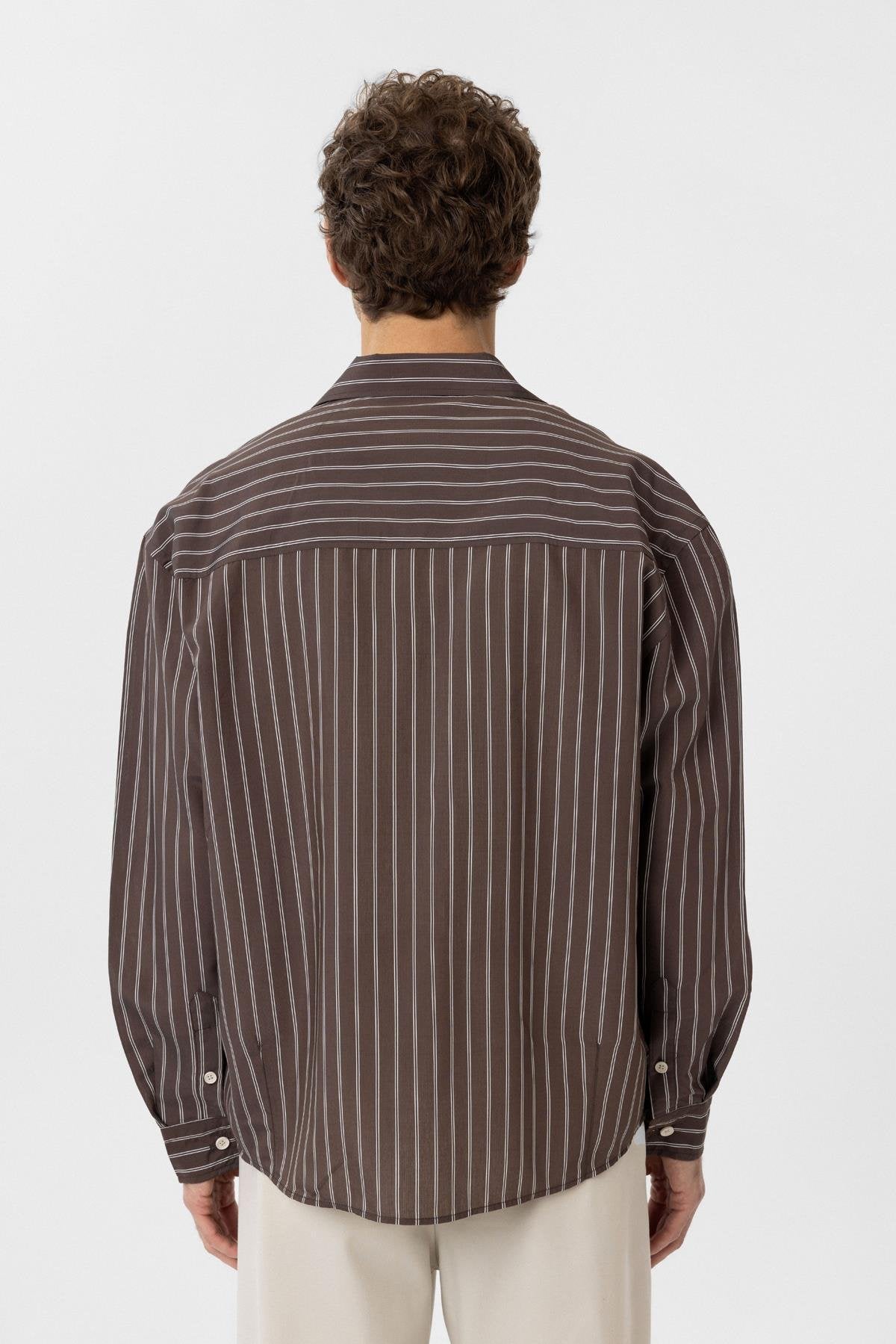 Antioch-Kahve Relax Fit Çizgili Erkek Gömlek-Gömlek-4-Milagron.com
