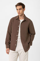 Antioch-Kahve Relax Fit Çizgili Erkek Gömlek-Gömlek-5-Milagron.com