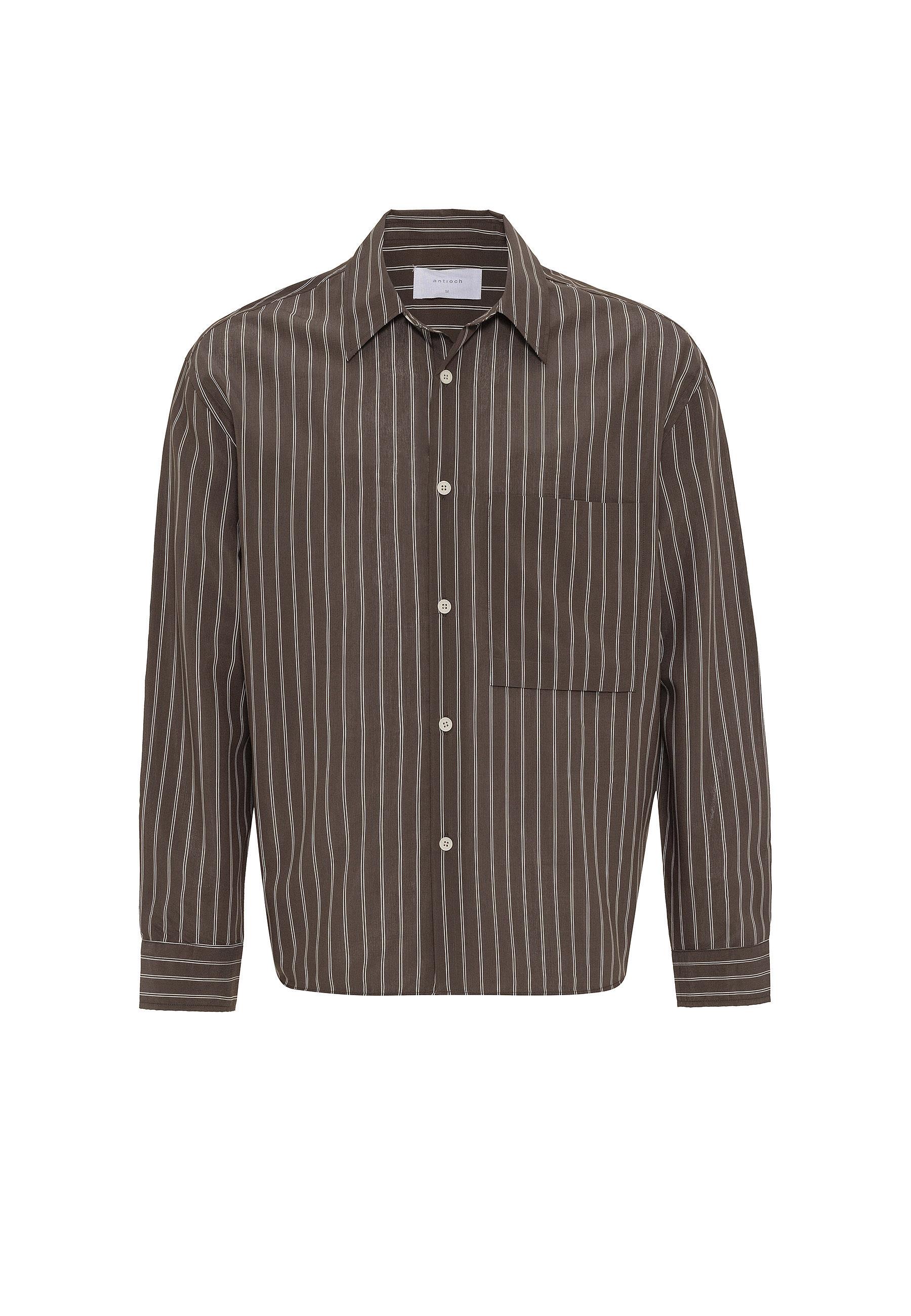 Antioch-Kahve Relax Fit Çizgili Erkek Gömlek-Gömlek-5-Milagron.com