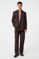 Antioch-Kahve Relax Fit Keten Karışımlı Erkek Blazer Ceket-Blazer Ceket-2-Milagron.com