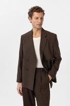 Antioch-Kahve Relax Fit Keten Karışımlı Erkek Blazer Ceket-Blazer Ceket-3-Milagron.com