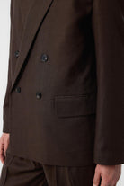 Antioch-Kahve Relax Fit Keten Karışımlı Erkek Blazer Ceket-Blazer Ceket-3-Milagron.com