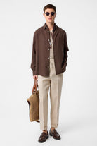 Antioch-Kahve Relax Fit Keten Karışımlı Erkek Gömlek-Gömlek-2-Milagron.com
