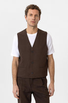 Antioch-Kahve Relax Fit Keten Karışımlı Erkek Yelek-Yelek-1-Milagron.com