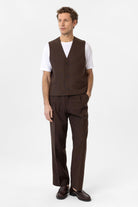 Antioch-Kahve Relax Fit Keten Karışımlı Erkek Yelek-Yelek-2-Milagron.com