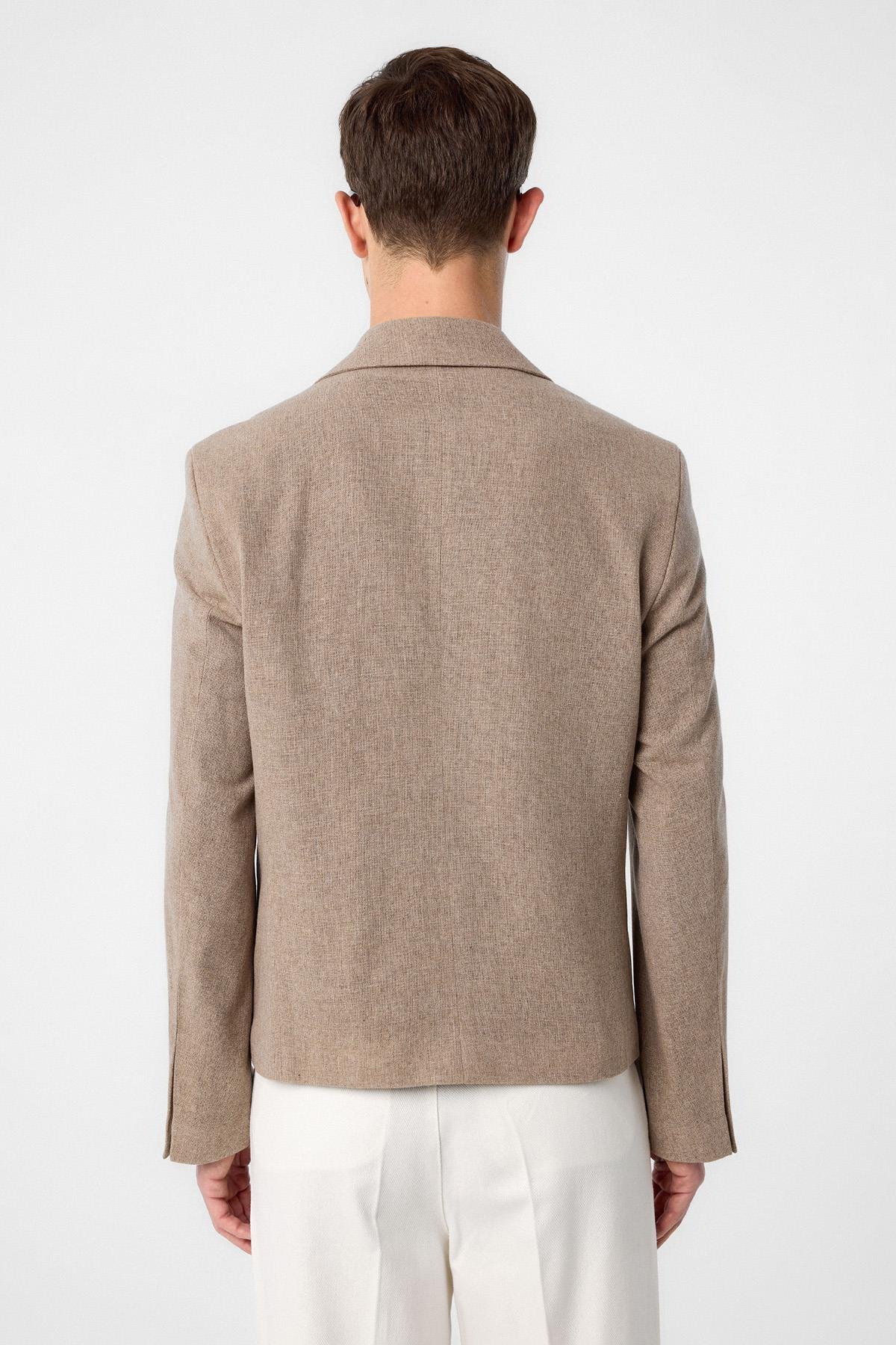 Antioch-Antioch Kahve Relax Fit Kruvaze Crop Erkek Blazer Ceket-Blazer Ceket-4-Milagron.com