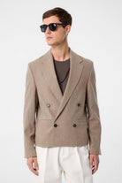 Antioch-Antioch Kahve Relax Fit Kruvaze Crop Erkek Blazer Ceket-Blazer Ceket-5-Milagron.com