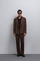 Antioch Kahve Relax Fit Kruvaze Erkek Blazer Ceket