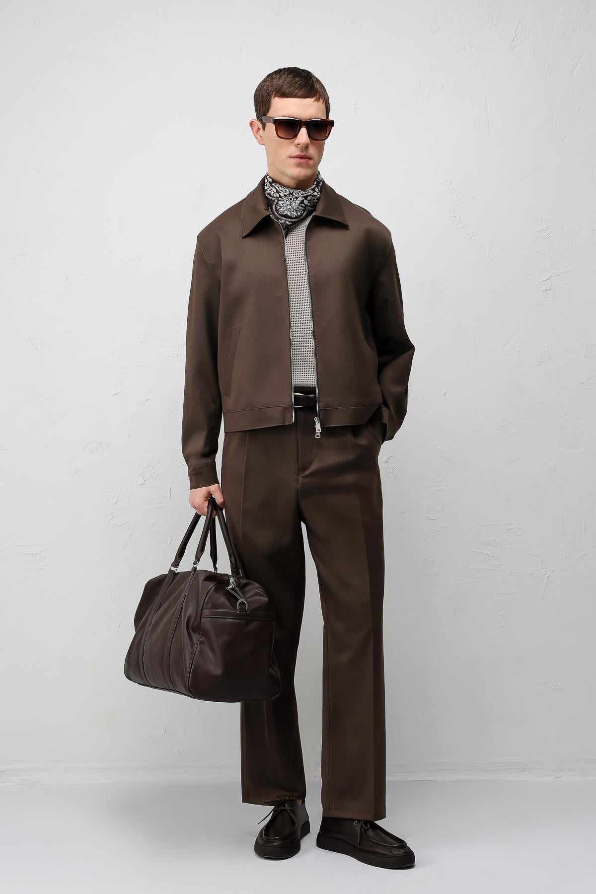 Antioch Kahve Relaxed Fit Fermuarlı Erkek Mont