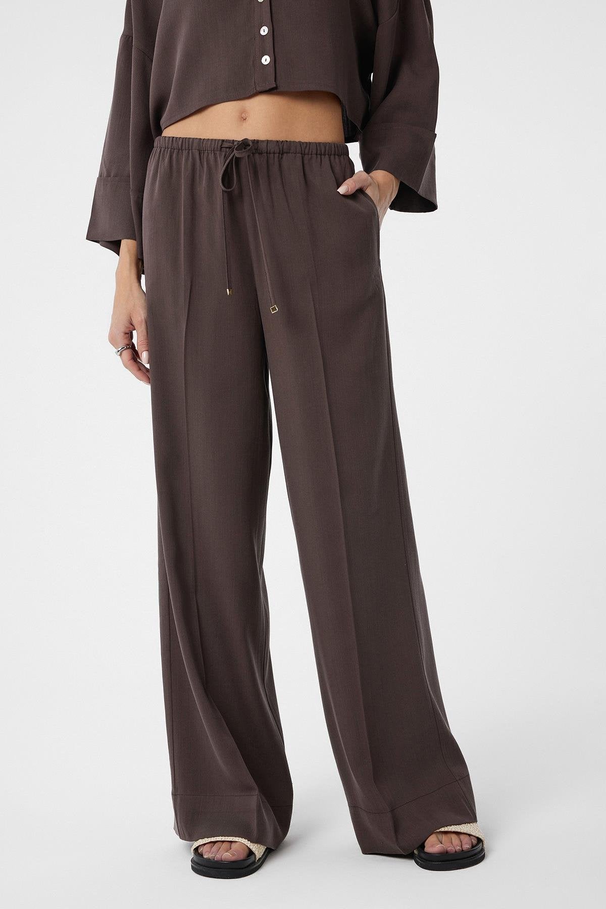 Antioch-Kahve Relaxed Kadın Pantolon-Kumaş Pantolon-1-Milagron.com