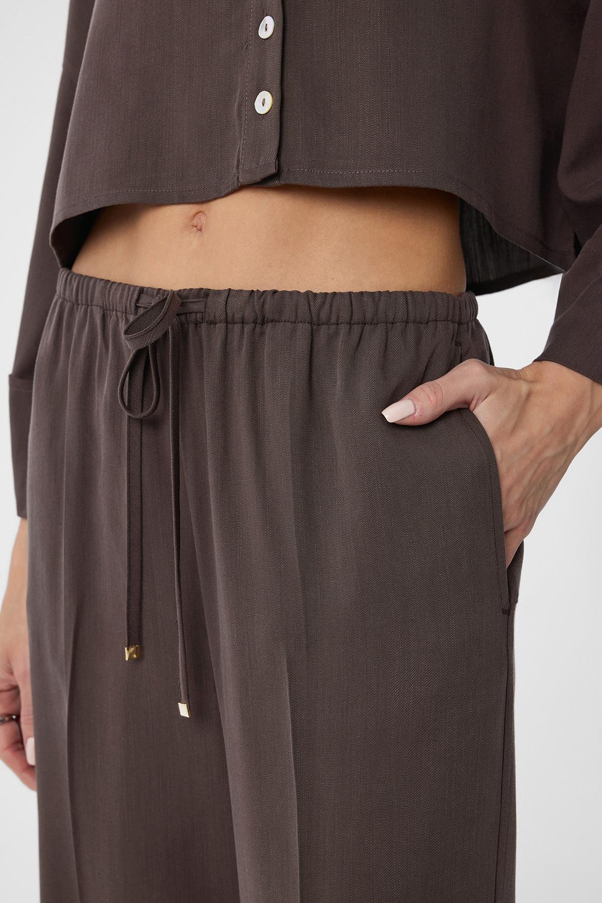 Antioch-Kahve Relaxed Kadın Pantolon-Kumaş Pantolon-3-Milagron.com