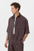 Antioch-Kahve Relaxed Kısa Kollu Erkek Gömlek-Gömlek-3-Milagron.com