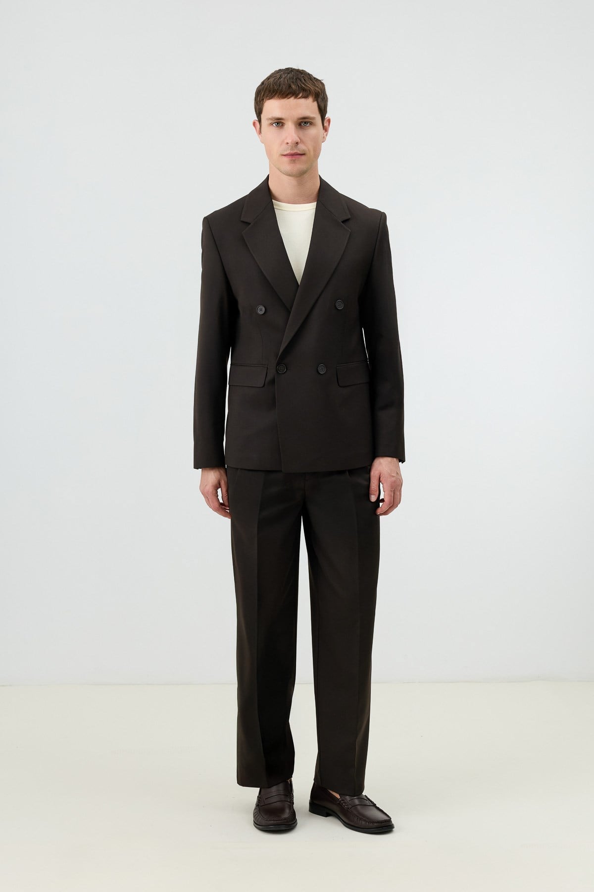 Antioch Kahve Relaxed Kruvaze Erkek Blazer Ceket