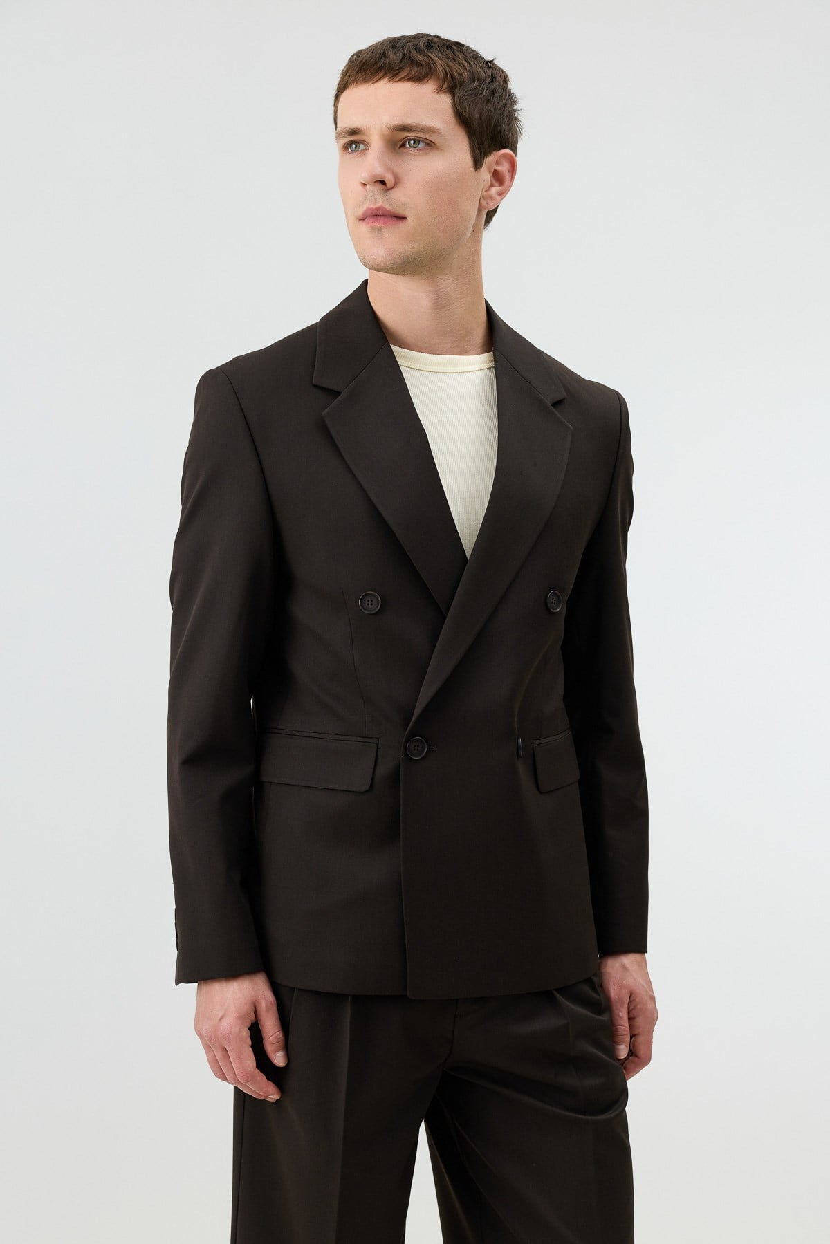Antioch Kahve Relaxed Kruvaze Erkek Blazer Ceket