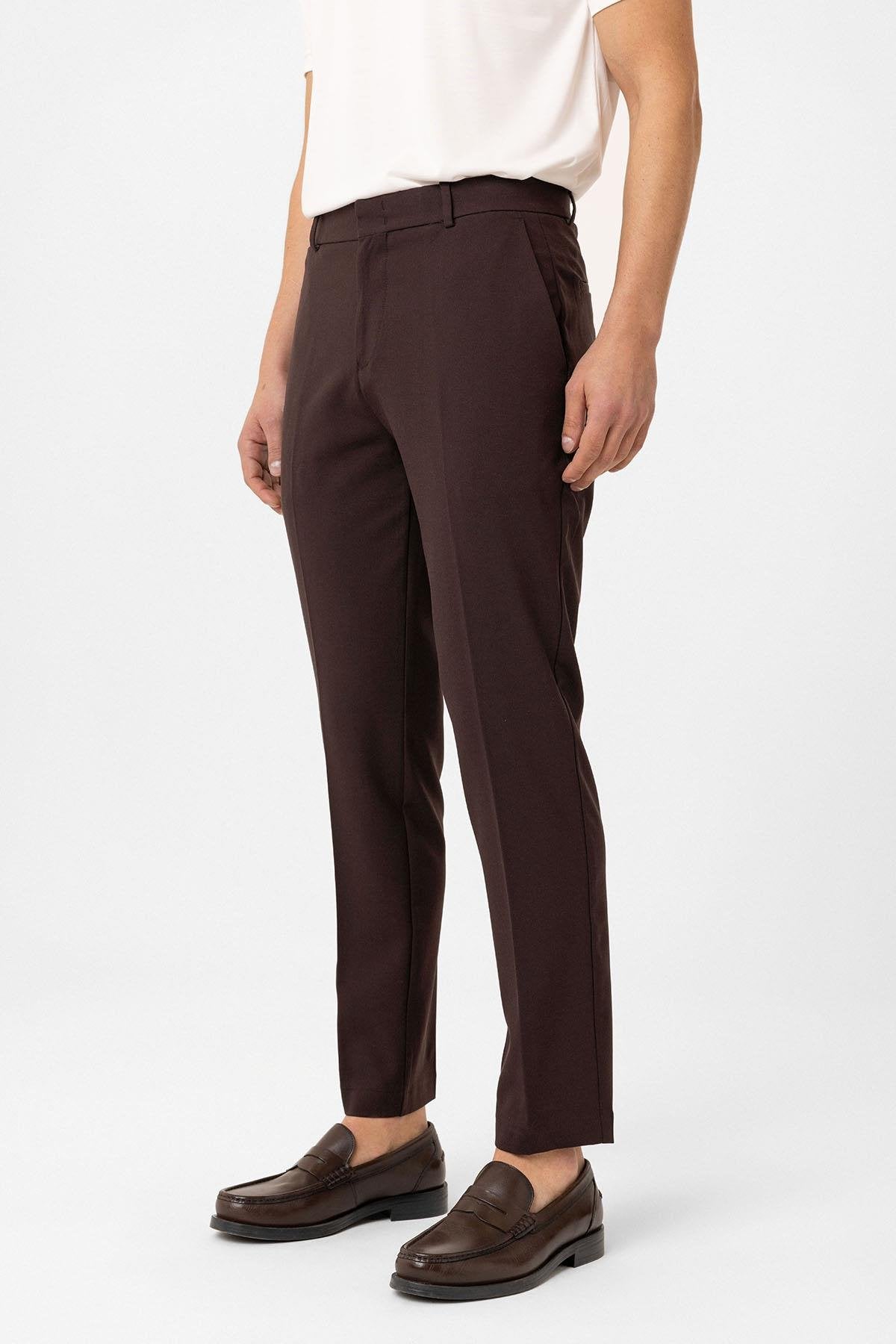 Antioch-Kahve Slim Fit Comfort Erkek Pantolon-Kumaş Pantolon-3-Milagron.com