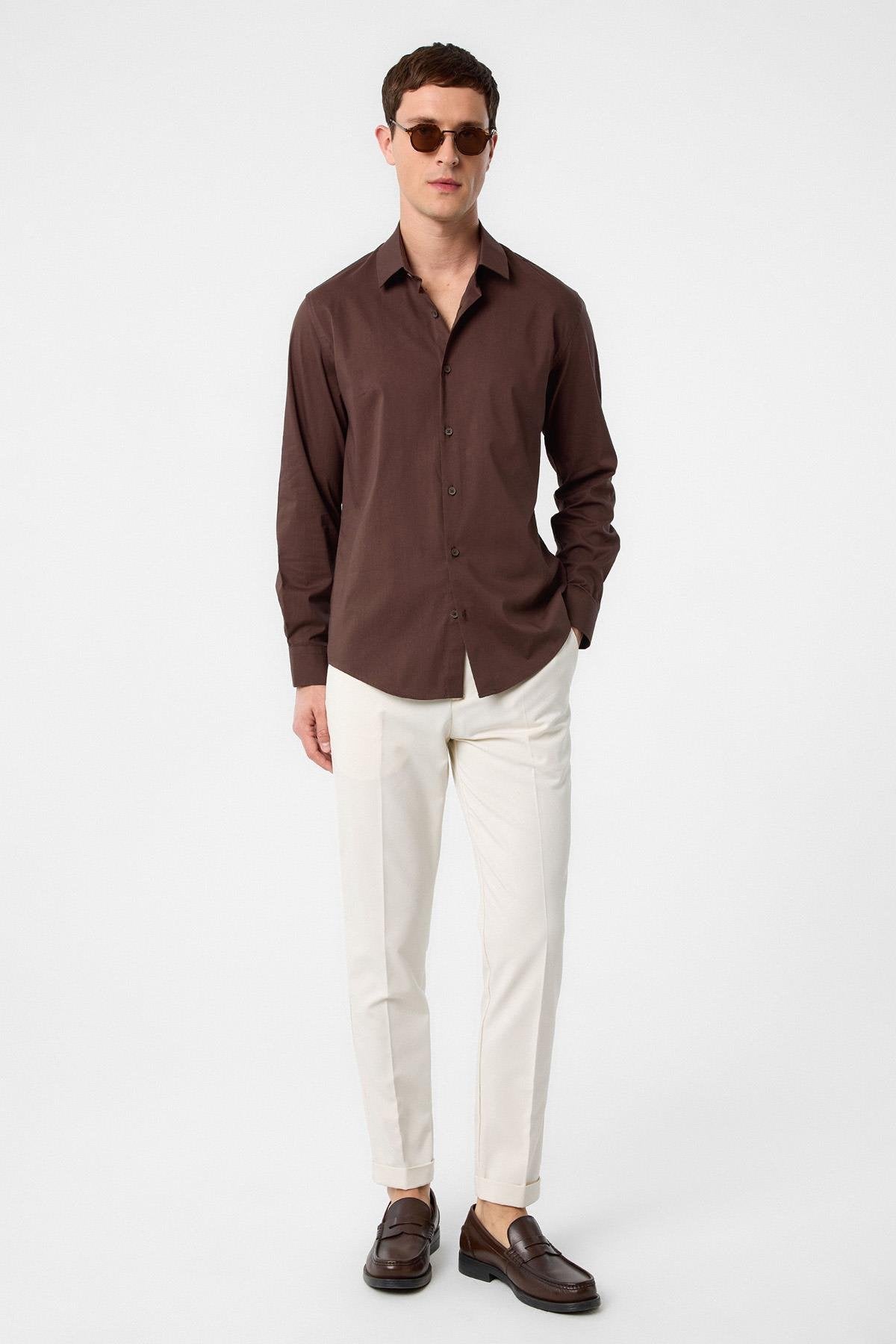 Antioch-Kahve Slim Fit Erkek Gömlek-Gömlek-2-Milagron.com