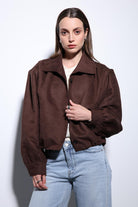 Antioch-Kahve Süet Görünümlü Bomber Kadın Ceket-Ceket-3-Milagron.com