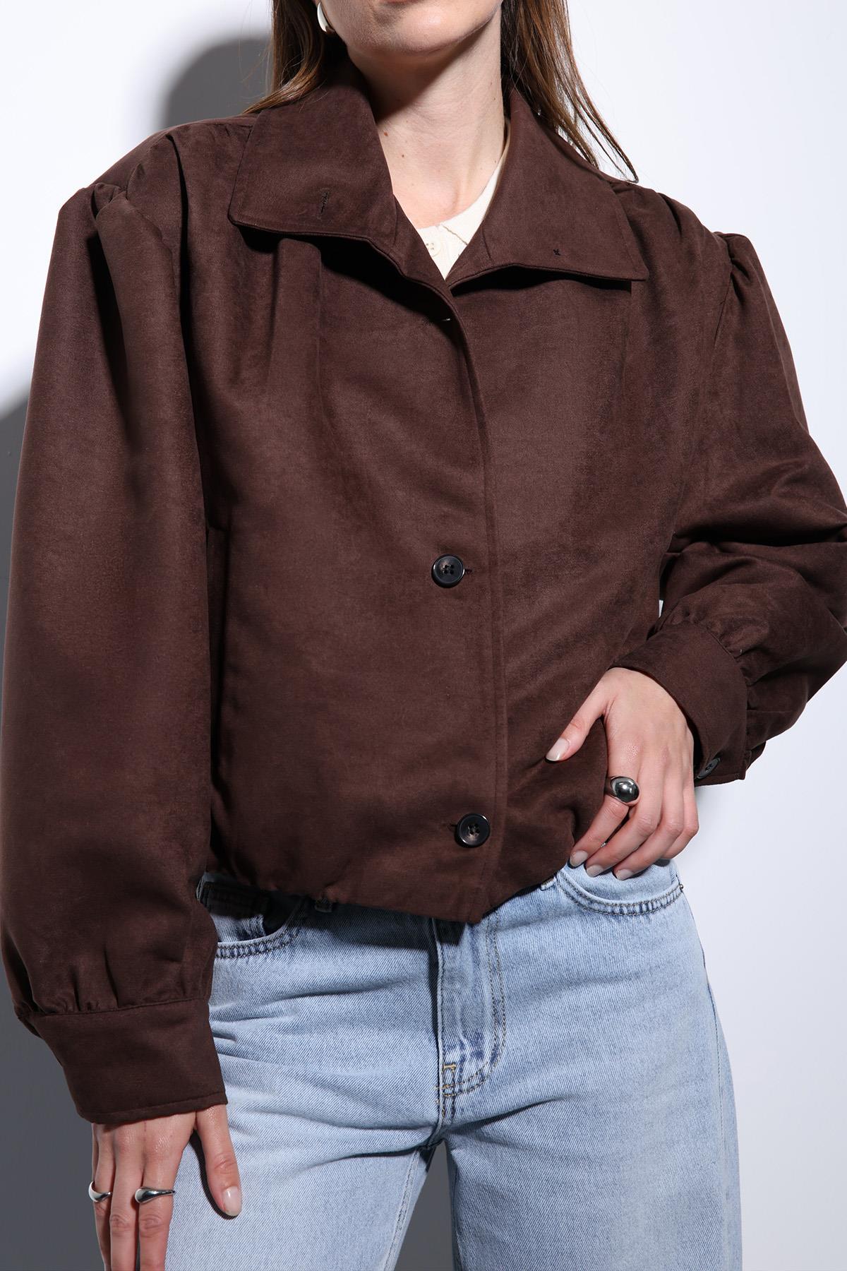 Antioch-Kahve Süet Görünümlü Bomber Kadın Ceket-Ceket-5-Milagron.com