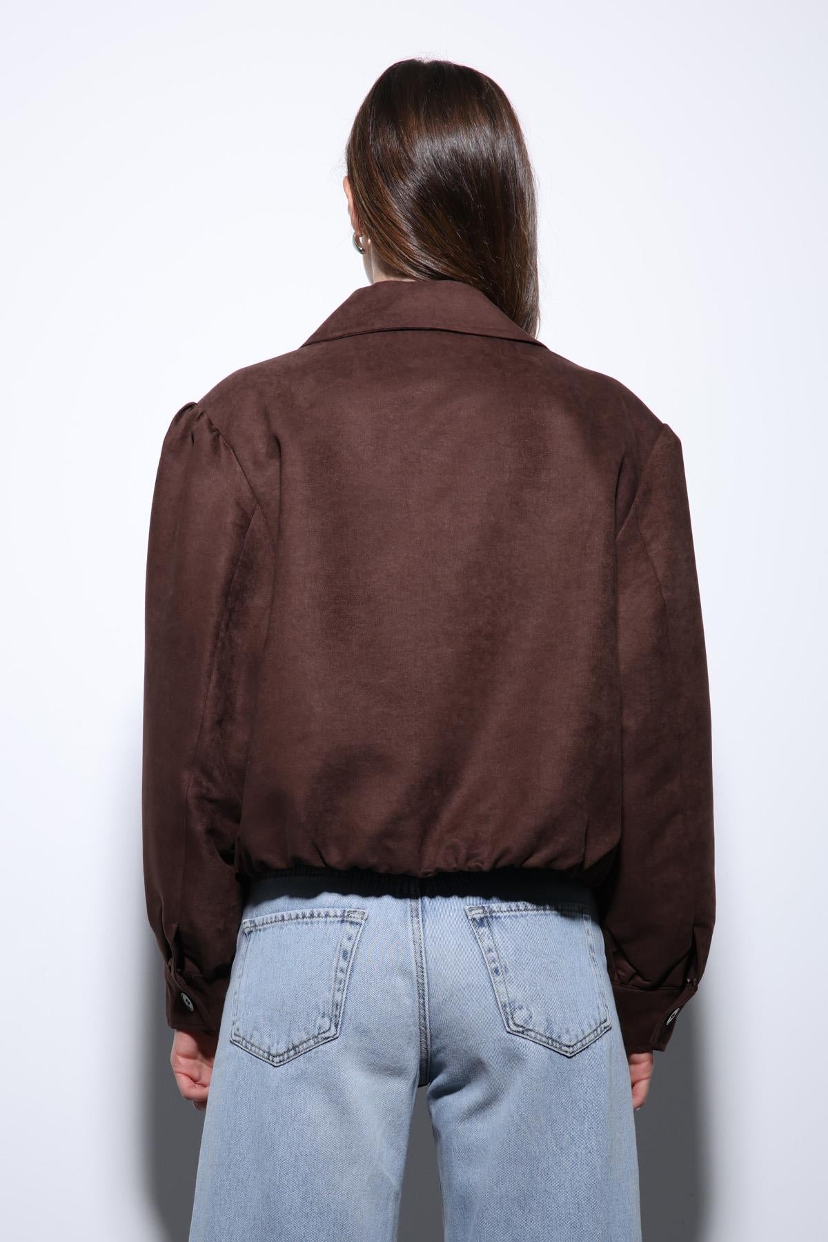 Antioch-Kahve Süet Görünümlü Bomber Kadın Ceket-Ceket-6-Milagron.com