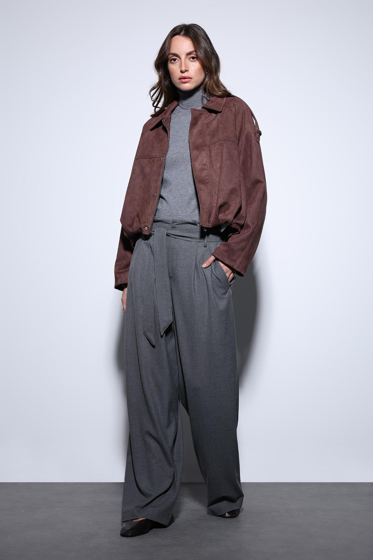 Antioch-Kahve Süet Görünümlü Bomber Kadın Mont-Mont-3-Milagron.com