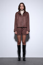 Antioch-Antioch Kahve Süet Görünümlü Pileli Kadın şort-Şort-4-Milagron.com