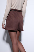 Antioch-Antioch Kahve Süet Görünümlü Pileli Kadın şort-Şort-7-Milagron.com