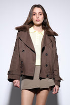 Antioch-Kahve Suni Kürklü Kısa Kadın Trençkot-Trençkot-1-Milagron.com