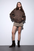 Antioch-Kahve Suni Kürklü Kısa Kadın Trençkot-Trençkot-4-Milagron.com