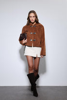 Antioch-Kahve Süslü Düğmeli Suni Kürk Ceket-Ceket-1-Milagron.com