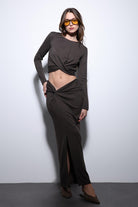 Antioch-Kahve Yırtmaç Detaylı Kadın Etek Takım-Takım-1-Milagron.com