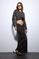 Antioch-Kahve Yırtmaç Detaylı Kadın Etek Takım-Takım-2-Milagron.com