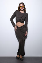 Antioch-Kahve Yırtmaç Detaylı Kadın Etek Takım-Takım-3-Milagron.com