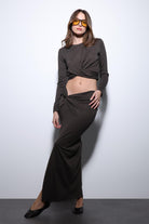 Antioch-Kahve Yırtmaç Detaylı Kadın Etek Takım-Takım-5-Milagron.com