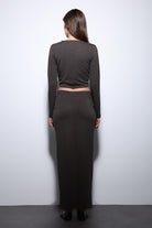 Antioch-Kahve Yırtmaç Detaylı Kadın Etek Takım-Takım-7-Milagron.com