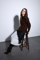 Antioch-Antioch Kahve Yırtmaç Detaylı Kadın Kazak-Kazak-1-Milagron.com