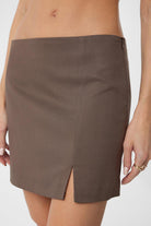 Antioch-Kahve Yırtmaçlı Kadın Mini Etek-Etek-3-Milagron.com